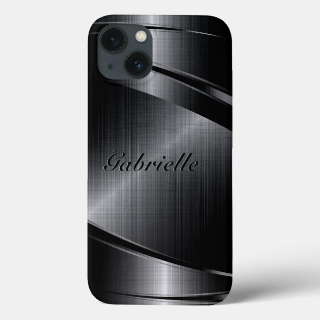 Funda De Case-Mate Para iPhone Diseño de impresión metálica brillante en negro (Reverso)