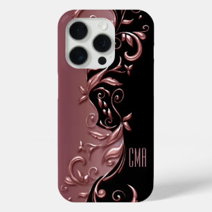 Funda Para iPhone 15 Pro Diseño de la placa de oro Rosa de bonito Monogra