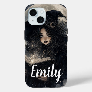 Funda Para iPhone 15 Diseño de Luna Llena Naturaleza Bruja Gótica