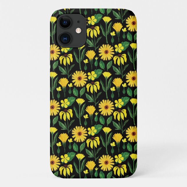 Funda De Case-Mate Para iPhone diseño de margarita amarilla sobre negro (Reverso)