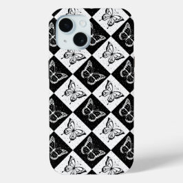 Funda Para iPhone 15 Diseño de mariposa negra de cuello blanco