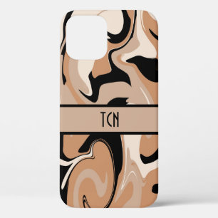 Funda Para iPhone 12 Diseño de mármol negro y marrón con monograma