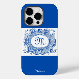 Funda Para iPhone 14 Pro De Case-Mate Diseño de Monograma de Cartela Antiguo Azul