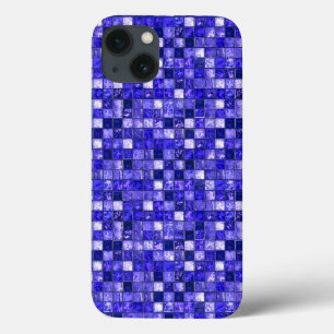 Funda Para iPhone 13 Diseño de mosaico azul abstracto con texturas bril