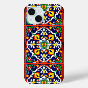 Funda Para iPhone 15 Diseño de mosaico Talavera Terracotta Mexicana No.