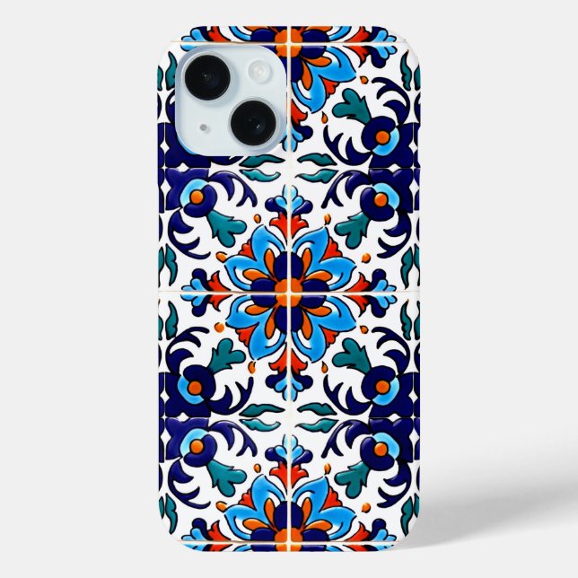 Funda De Case-Mate Para iPhone Diseño de mosaico Talavera Terracotta Mexicana No. (Reverso )