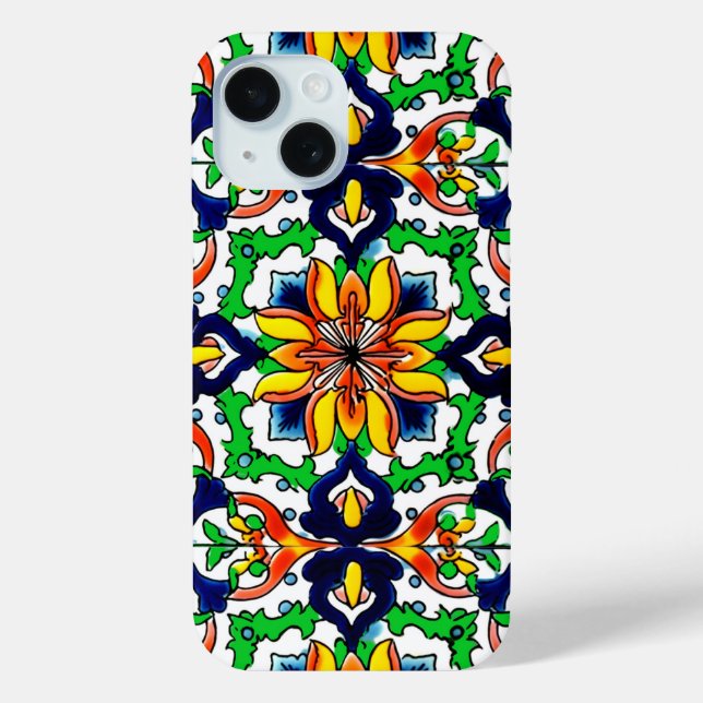 Funda De Case-Mate Para iPhone Diseño de mosaico Talavera Terracotta Mexicana No. (Reverso )