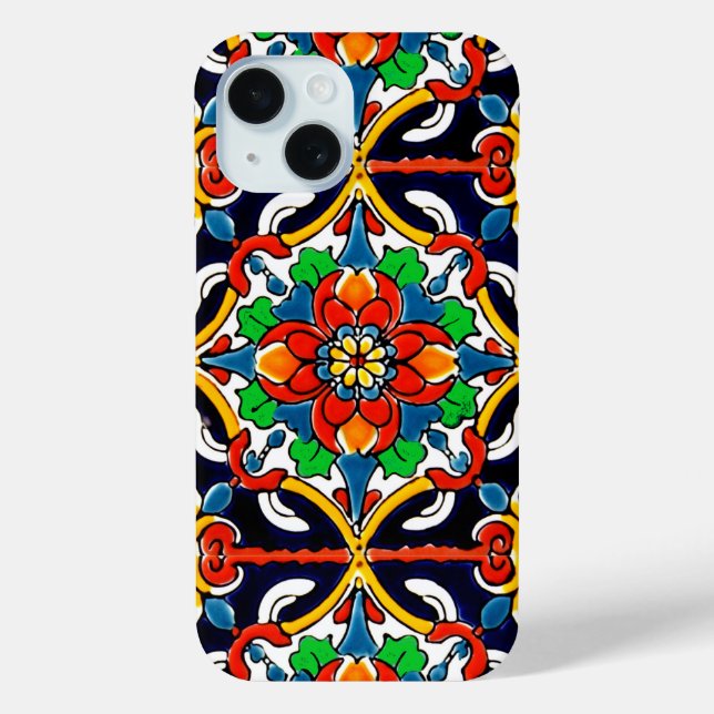 Funda De Case-Mate Para iPhone Diseño de mosaico Talavera Terracotta Mexicana No. (Reverso )