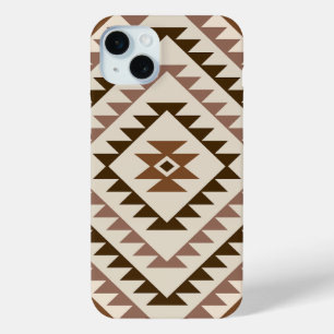 Funda Para iPhone 15 Mini Diseño de Motivo de Diamante Azteca Marrones+Crema