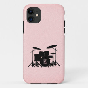 Funda Para iPhone 11 Diseño de música con juego de tambor monograma ros