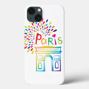 Funda Para iPhone 13 Diseño de neón de París Francia el Arco del