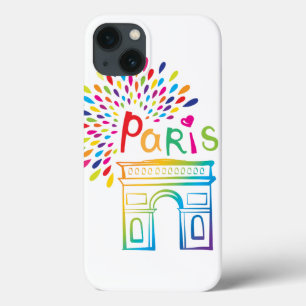 Funda Para iPhone 13 Diseño de neón de París Francia el Arco del