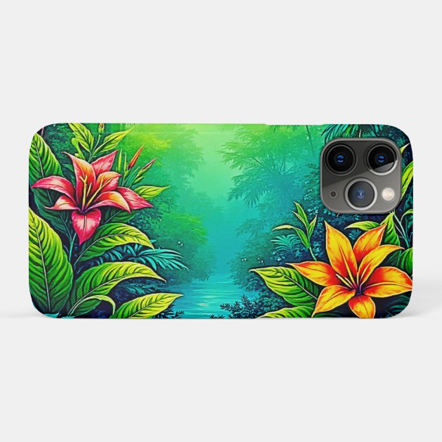 Funda De Case-Mate Para iPhone Diseño de oasis de jungla tropical exuberante (Reverso (horizontal))