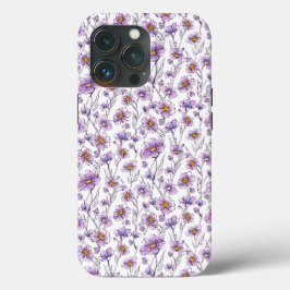 Funda Para iPhone 13 Pro Diseño de patrón botánico de flor silvestre púrpur
