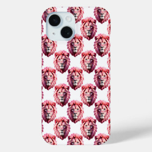 Funda Para iPhone 15 Diseño de patrón de animal con cabeza de león rosa