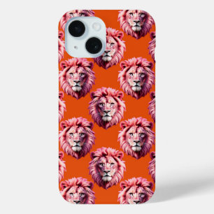 Funda Para iPhone 15 Diseño de patrón de animal de cabeza de león rosa