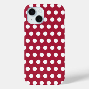 Funda Para iPhone 15 Diseño de Patrón de Lunares Rojo Frambuesa y Blanc