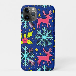 Funda Para iPhone 11 Pro Diseño de patrón de reno de Navidad azul fresco