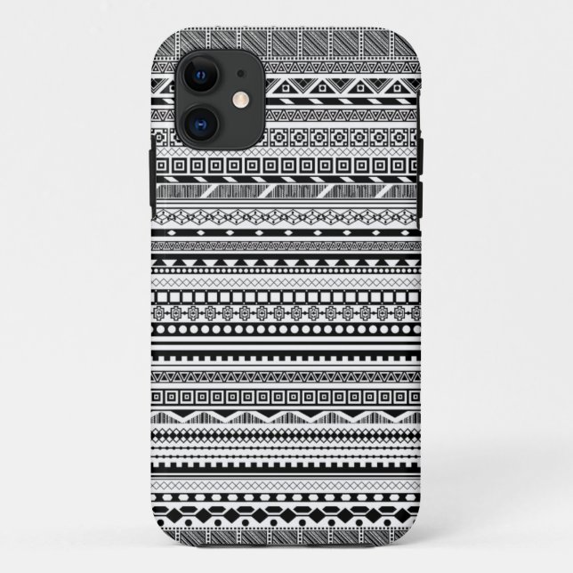 Funda De Case-Mate Para iPhone Diseño de patrones aztecos blanco y negro (Reverso)