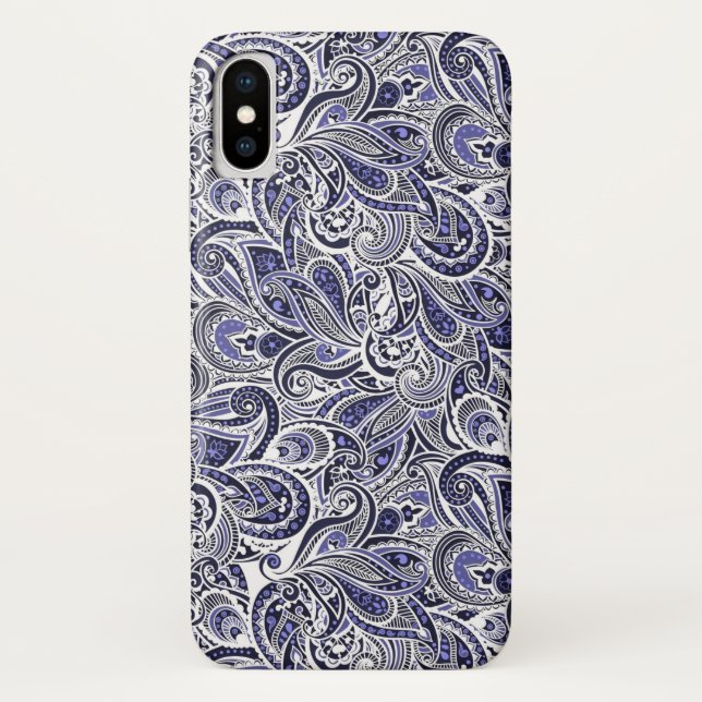 Funda De Case-Mate Para iPhone Diseño de patrones de paisaje blanco y azul (Reverso)