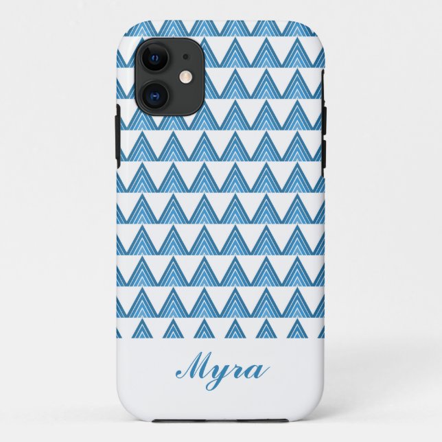 Funda De Case-Mate Para iPhone Diseño de patrones geométricos blanco y azul (Reverso)