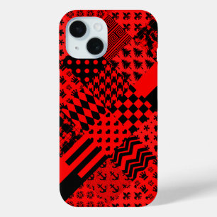 Funda Para iPhone 15 Diseño de patrones mixtos rojos negros
