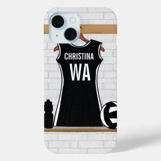 Funda Para iPhone 15 diseño de personalizable netball negro y blanco