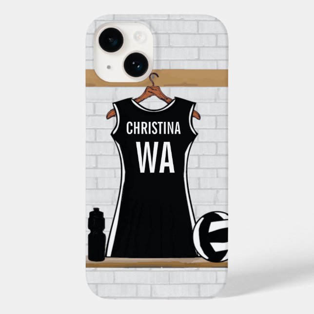 Funda De Case-Mate Para iPhone diseño de personalizable netball negro y blanco (Reverso )