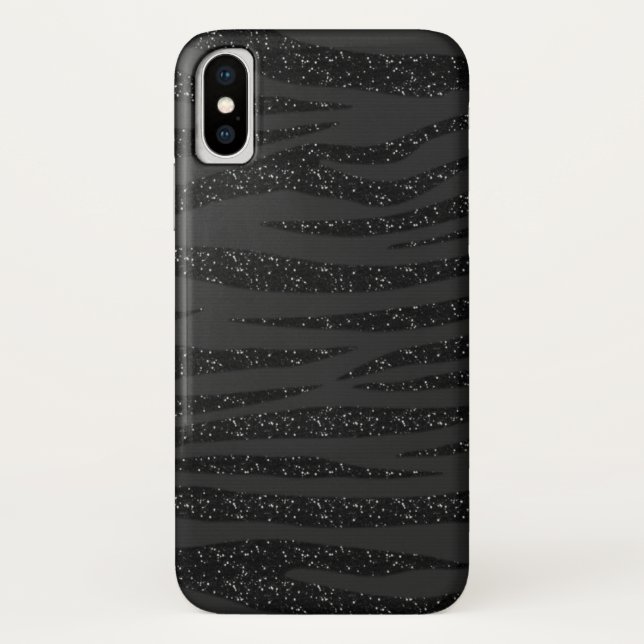 Funda De Case-Mate Para iPhone Diseño de Purpurina de cebra negra (Reverso)
