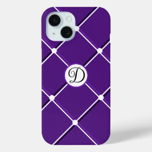 Funda Para iPhone 15 Diseño de rayas moradas y blancas Fancy D Inicial