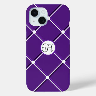 Funda Para iPhone 15 Diseño de rayas moradas y blancas Fancy H Inicial