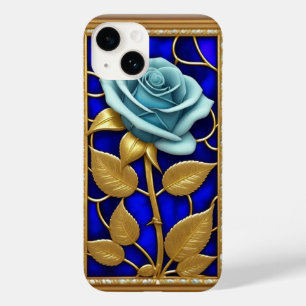 Funda Para iPhone 14 De Case-Mate Diseño de Rosa Azul en Vidrio Emplomado