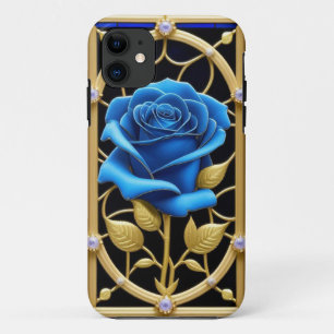 Funda Para iPhone 11 Diseño de Rosa Azul en Vidrio Emplomado
