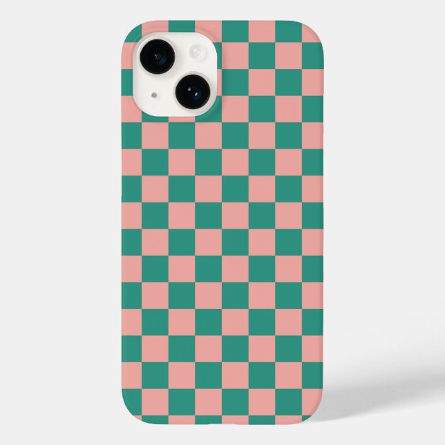 Funda De Case-Mate Para iPhone Diseño de tablero de ajedrez rosa y verde apagado (Reverso )