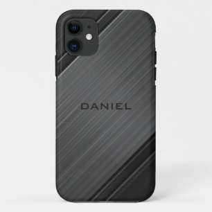 Funda Para iPhone 11 Diseño de textura gris metálico con nombre persona