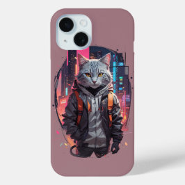 Funda Para iPhone 15 Diseño de un gato urbano