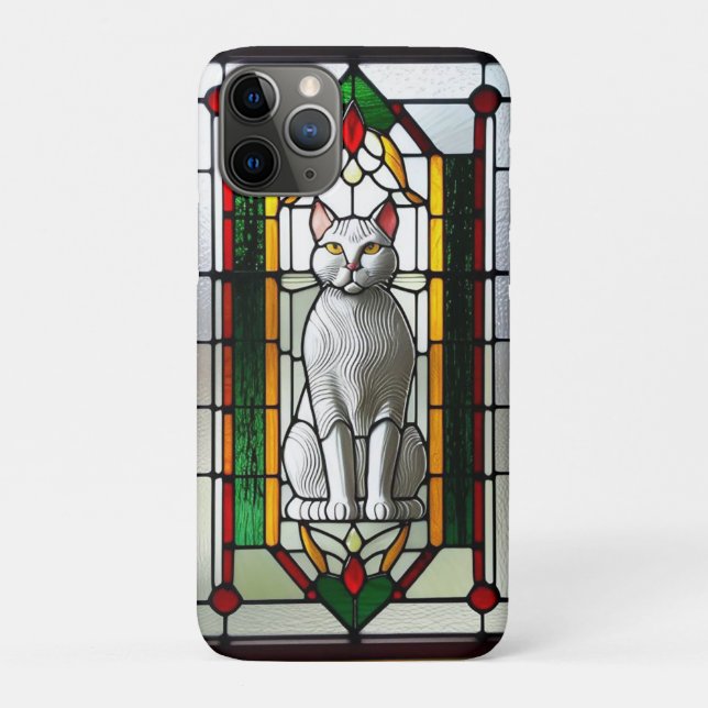Funda De Case-Mate Para iPhone Diseño de vidrio emplomado con gato (Reverso)