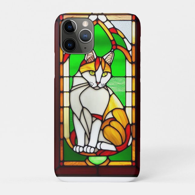 Funda De Case-Mate Para iPhone Diseño de vidrio emplomado con gato (Reverso)