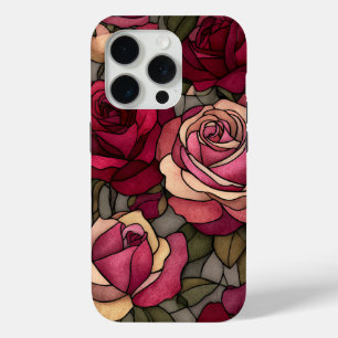 Funda Para iPhone 15 Pro Diseño de vidrio emplomado de rosa roja