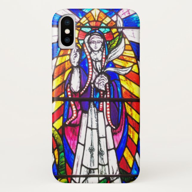 Funda De Case-Mate Para iPhone Diseño de vidrio manchado con figura religiosa. (Reverso)