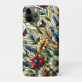 Funda Para iPhone 11 Pro Diseño de vidrio templado flores silvestres y mari