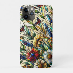 Funda Para iPhone 11 Pro Diseño de vidrio templado flores silvestres y mari