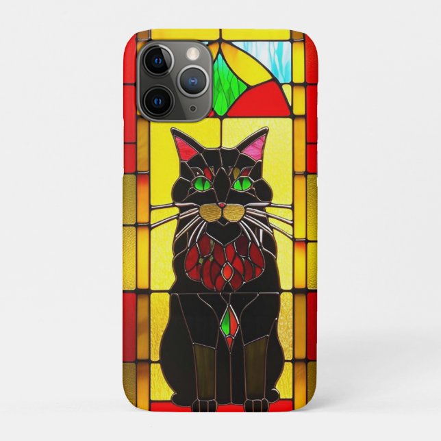 Funda De Case-Mate Para iPhone Diseño de vidrio teñido con gato (Reverso)