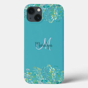 Funda Para iPhone 13 Diseño del nombre floral azul azul giratorio de la