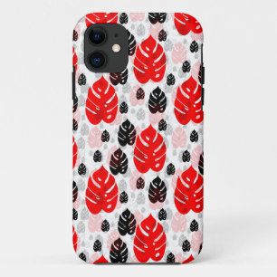 Funda Para iPhone 11 Diseño del patrón de Ilustracion de hoja negra roj
