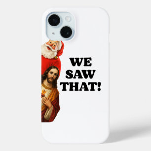 Funda Para iPhone 15 Diseño divertido de Santa y Jesús 'Lo vimos'