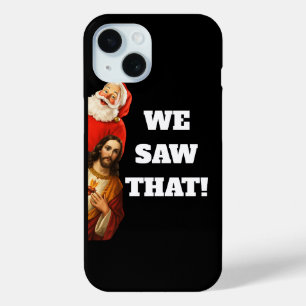 Funda Para iPhone 15 Diseño divertido de Santa y Jesús 'Lo vimos'