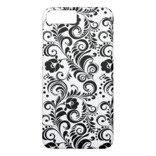 Funda Para iPhone 8 Plus/7 Plus Diseño floral blanco y negro
