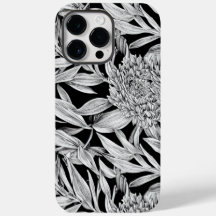 Diseño floral blanco y negro para estuche de teléf