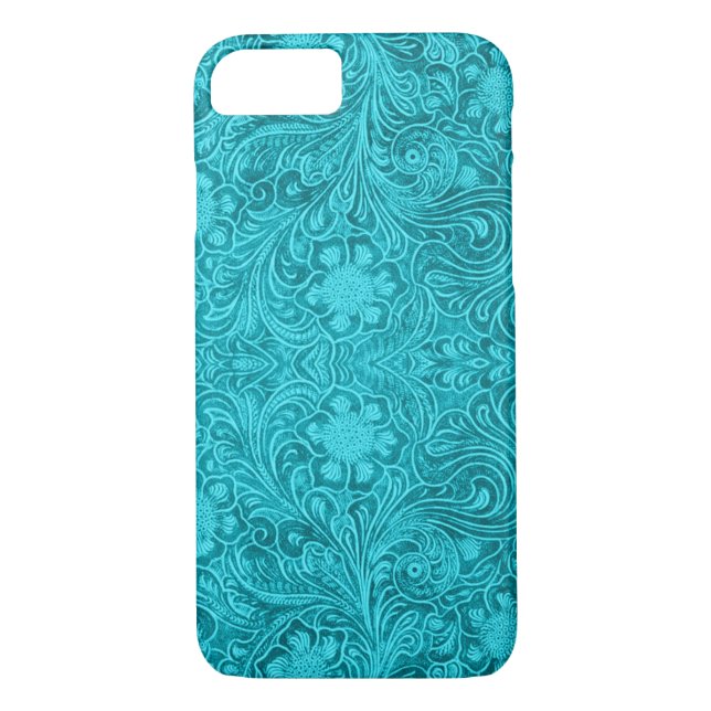 Funda De Case-Mate Para iPhone Diseño floral de cuero Ante turquesa (Reverso)